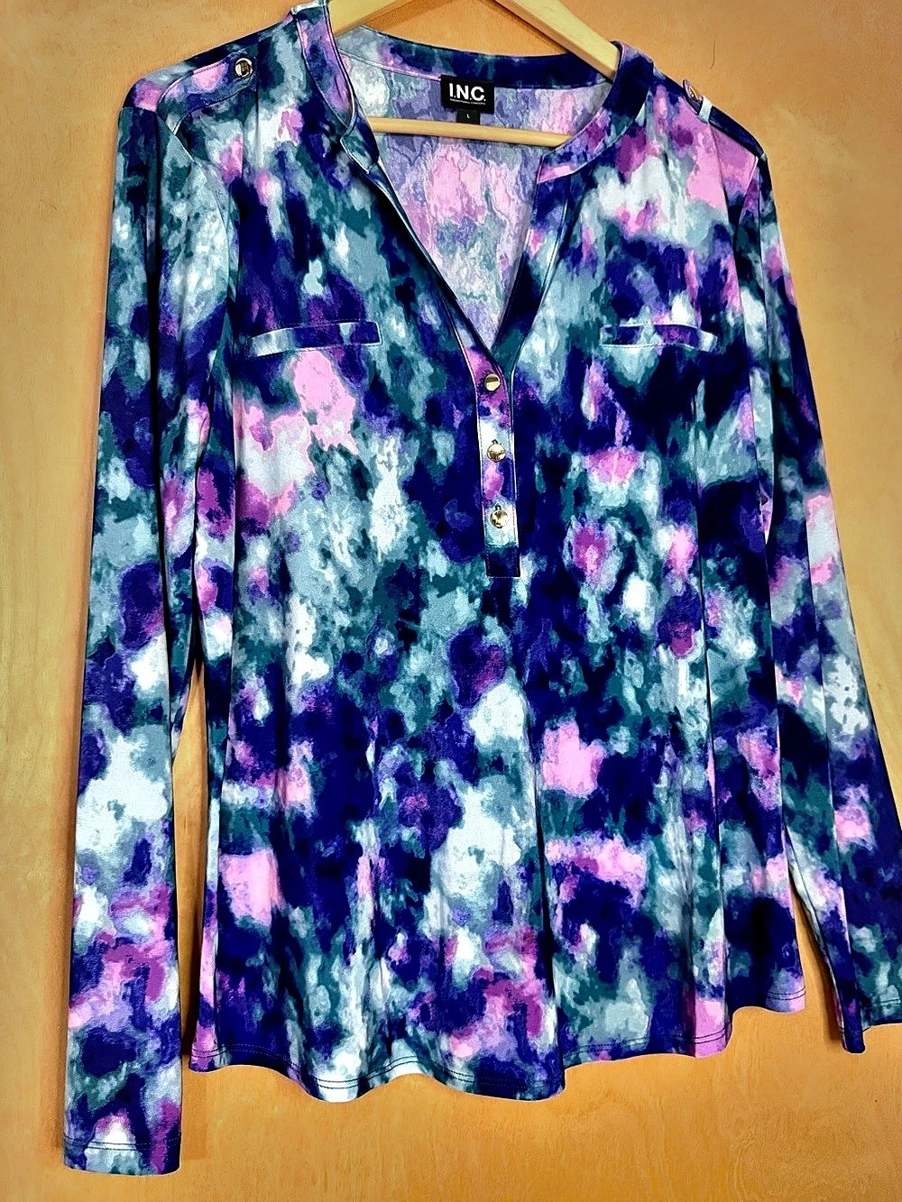 INC Abstract Blouse in Blue & Pink Size Large
